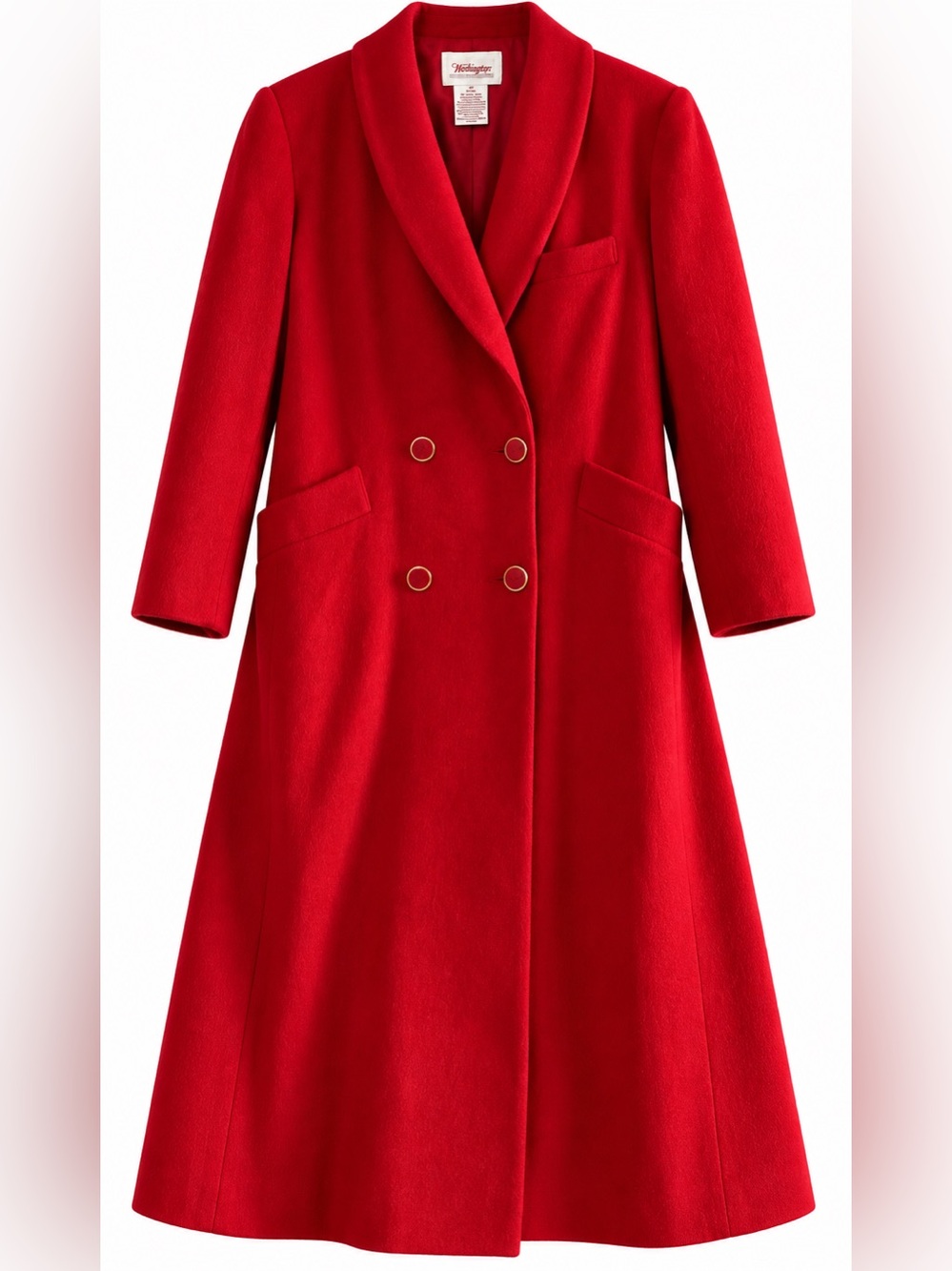 Vintage Worthington Red Wool Long Coat 4P Petite Double Breasted